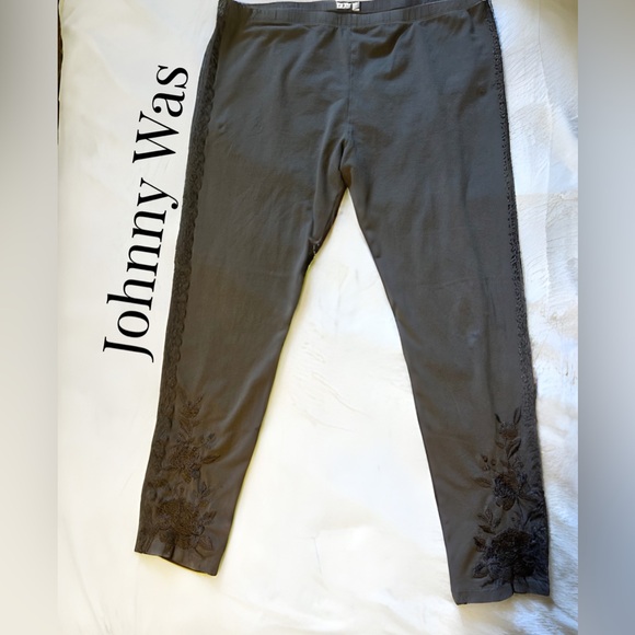 Johnny Was Pants - Women’s Johnny Was Gray Floral Embroidered Pants XL Boho Western Hippie